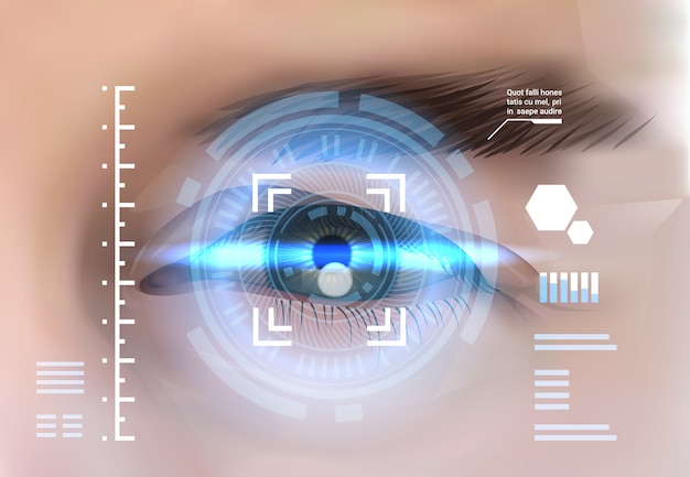 Vector eye retina scanning recognition system biometric identification technology access control concept