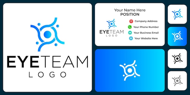 Eye team logo design with business card template.