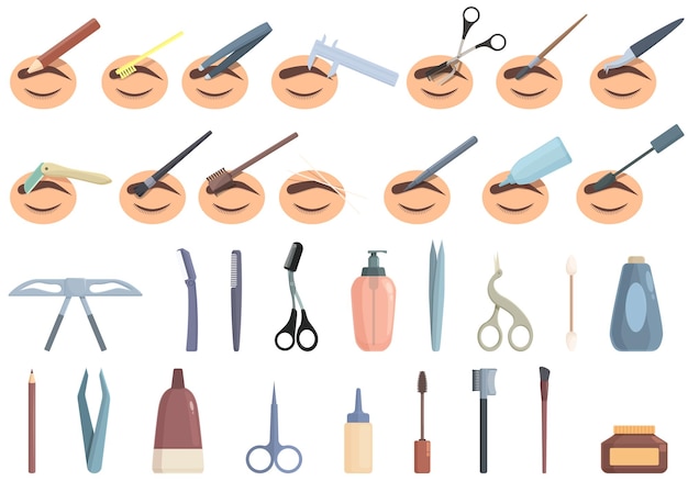 Eyebrow correction icons set cartoon vector Beauty brow