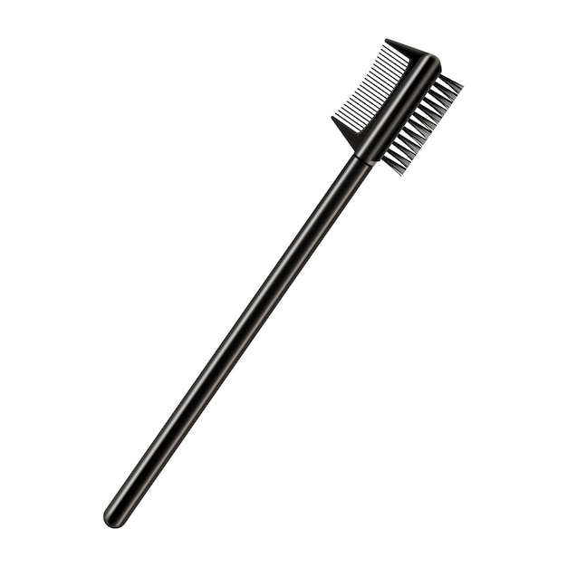 Eyebrow and eyelash makeup brush Comb and brush for separating lashes and removing excess mascara isolated on white background Realistic 3d vector illustration