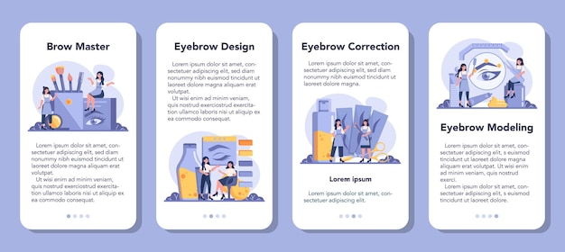 Eyebrow master and designer mobile application banner set