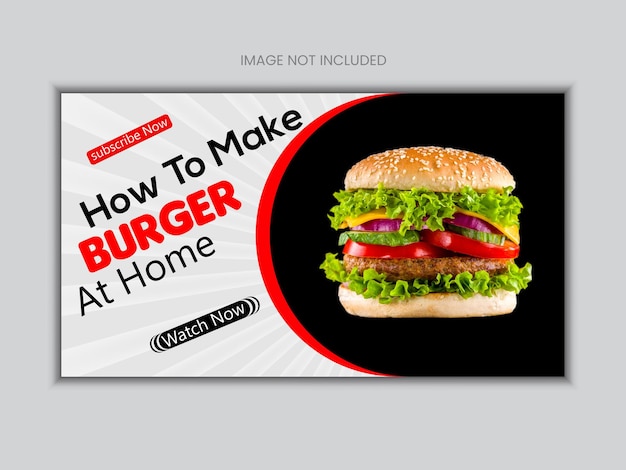 Vector eyecatching viewable youtube thumbnail banner for food video