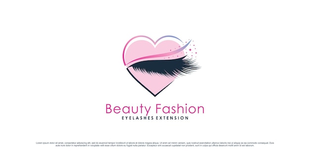 Eyelash extension logo design for women beauty salon with love element Premium Vector