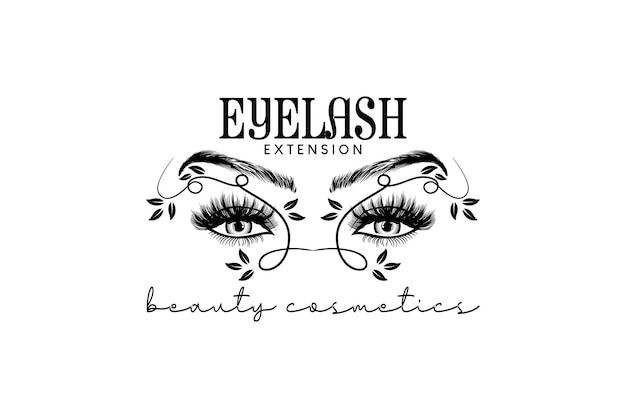 Vector eyelash and eyebrow extension beauty salon logo design with natural realistic makeup look