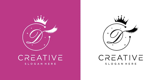 Eyelash logo creative concept with combination letter D Premium Vector