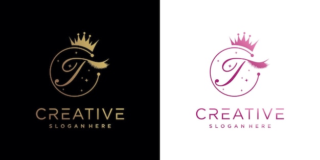 Eyelash logo creative concept with combination letter T Premium Vector