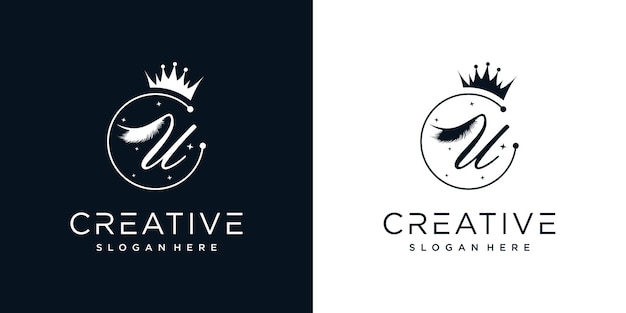 Eyelash logo creative concept with combination letter U Premium Vector