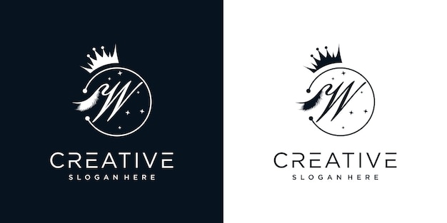 Eyelash logo creative concept with combination letter W Premium Vector