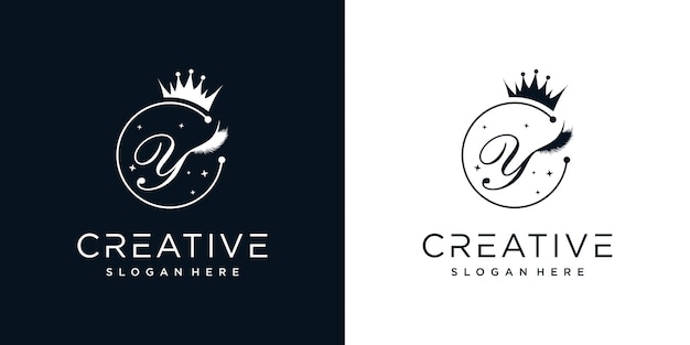 Eyelash logo creative concept with combination letter Y Premium Vector