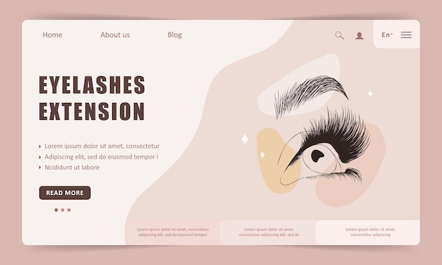 Eyelashes extension landing page template Linear female eyes