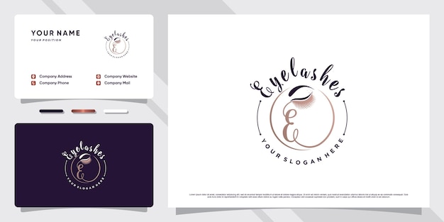 Eyelashes extension logo for beauty lash salon with creative element and business card design Premium Vector