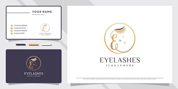 Eyelashes extension logo for beauty lash salon with creative element and business card design Premium Vector