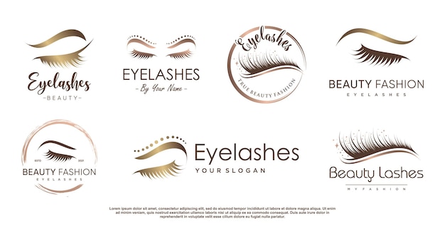 Eyelashes logo collection with creative element Premium Vector