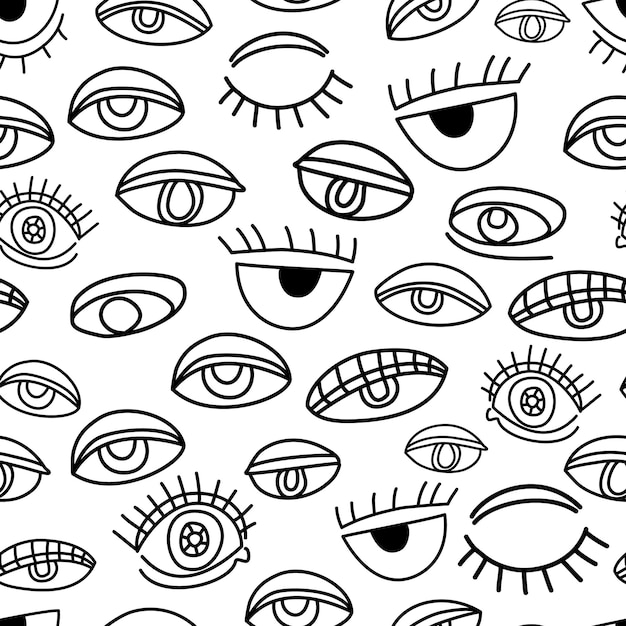 Eyes doodle seamless pattern background black and white