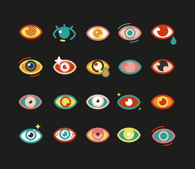 Eyes icons Colorful eye symbol abstract vision bright signs Isolated human occult elements vector set