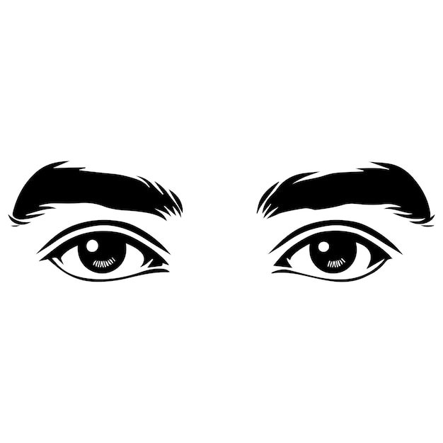 Vector eyes with a thoughtful vector illustration in black and white