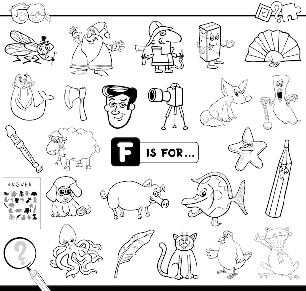 F is for educational game coloring book