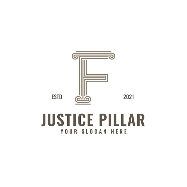 F Letter Logo Justice And Law Firm Pillar Bold Professional Line Art