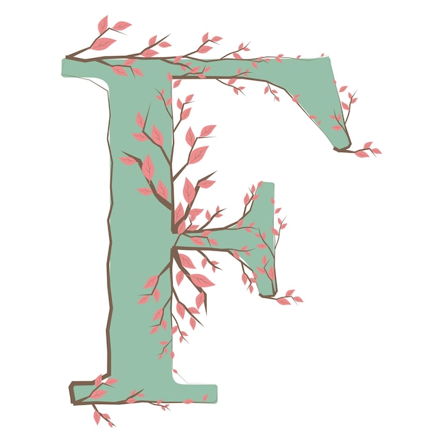 F letter in uppercase made of soft hand-drawn leaves