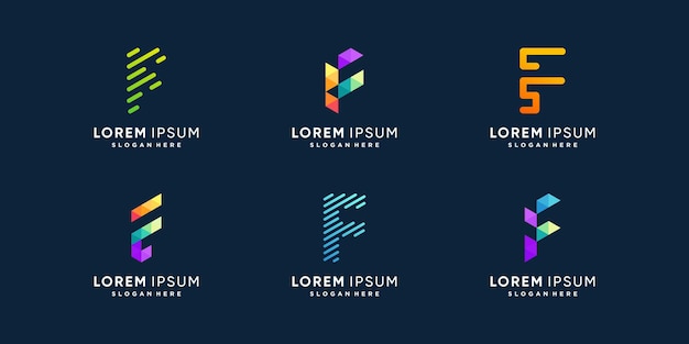 F logo collection with creative element concept Premium Vector