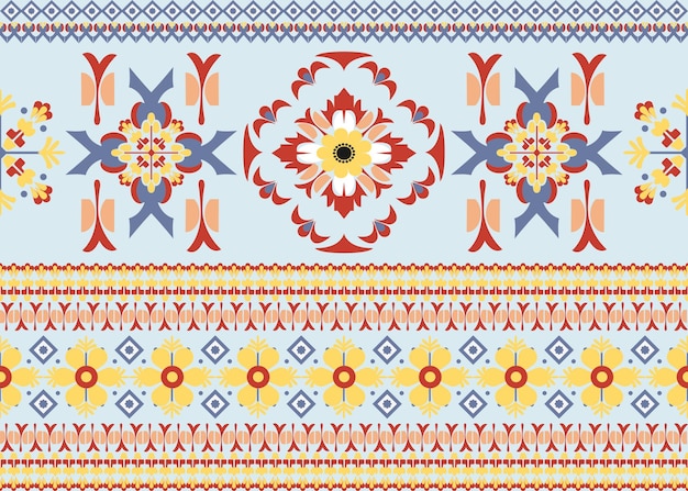 Fabric pattern floral native asia style for fabric and carpet on a light blue background