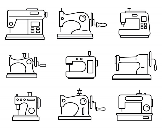 Fabric sew machine icon set