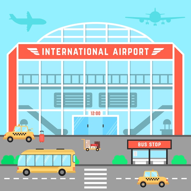 Facade airport with bus stop