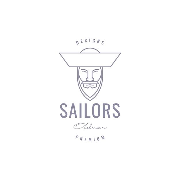 Face bearded old man sailor logo design