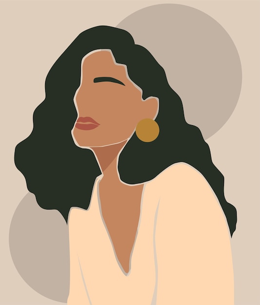 The face of a beautiful bright brunette. Portrait. Vector flat abstract illustration. Minimalism.