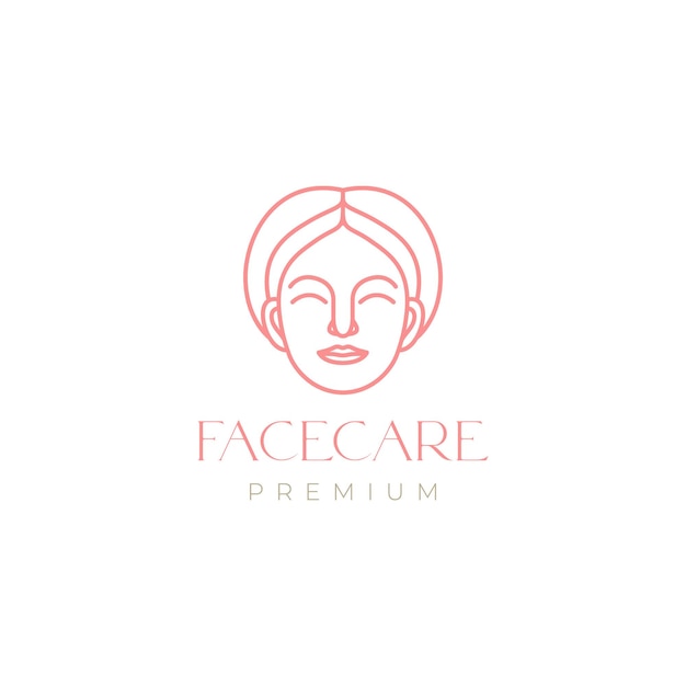 Face beauty women smile short hair skincare salon treatment line mascot minimalist logo design vector