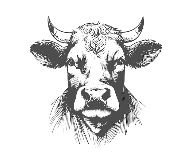 Face of Cow hand drawn Sketch on white background