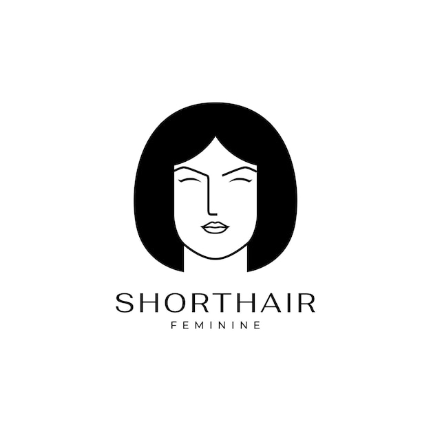 Face feminine female short hair logo design