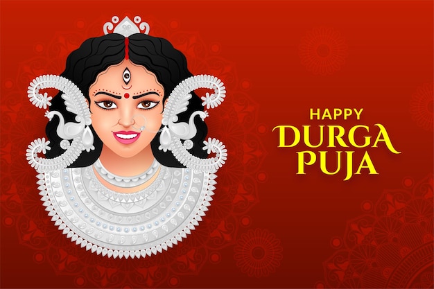 Face of Goddess Durga Happy Durga Puja festival Dussehra and Navratri