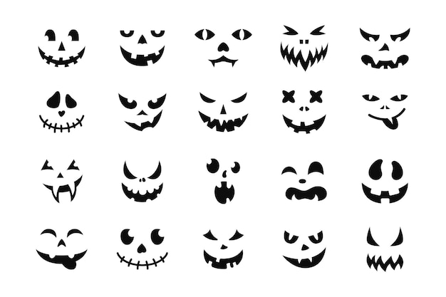 face halloween icon set black creepy smile smiling mask pumpkin grin cute and funny muzzle