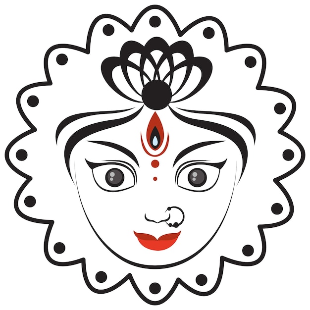 Face of Indian goddess on white background