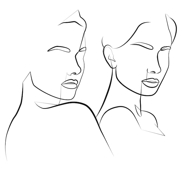 The face is one line Boho girl Portrait of minimalism