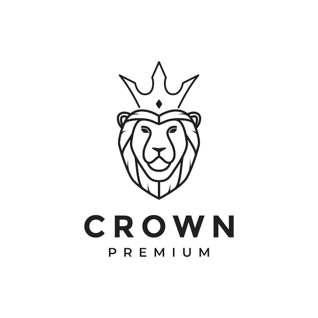 Face lion line with crown modern logo design vector graphic symbol icon illustration creative idea