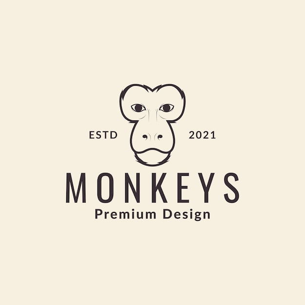 Face monkey line hipster logo design vector graphic symbol icon sign illustration creative idea