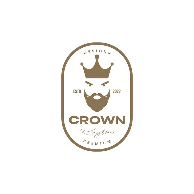 Face old man bearded crown badge vintage logo