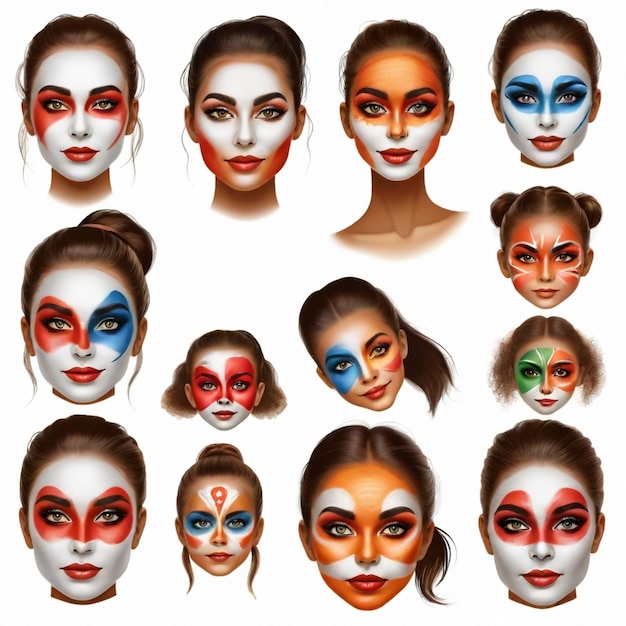 Vector face paint vector set white background isolated a high