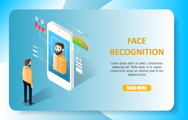 Face recognition landing page website vector template