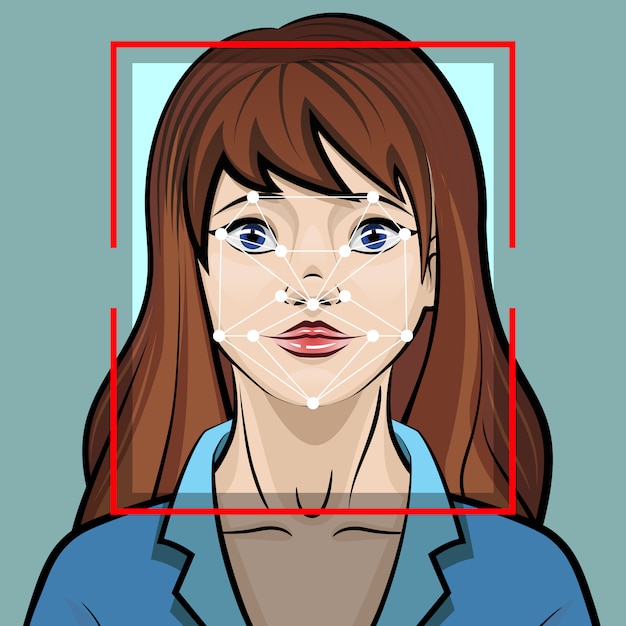 Face recognition system illustration. Biometric security identification concept