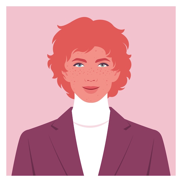 The face of a redhaired young man with freckles on a pink background Vector flat illustration