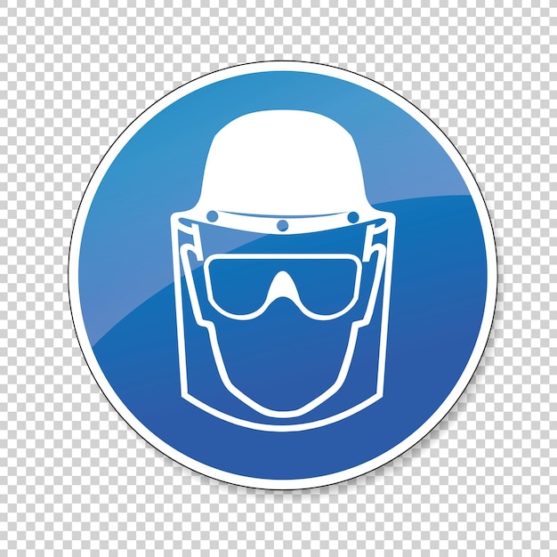 Face Shield head protection and eye protection glasses must be worn mandatory sign or safety sign on checked transparent background Vector illustration Eps 10 vector file