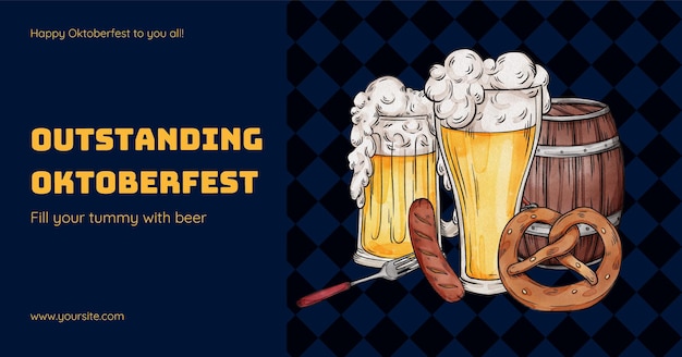 Facebook ads template with oktoberfest festive conceptwatercolor style