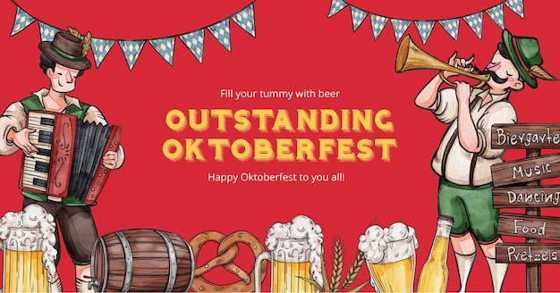 Facebook ads template with oktoberfest festive conceptwatercolor style