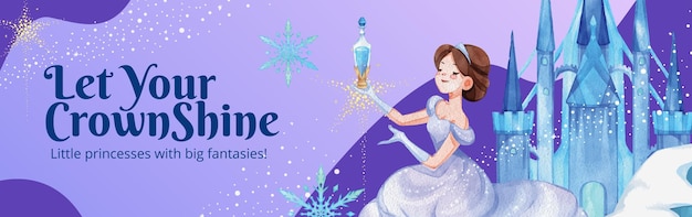 Facebook ads template with prince winter fantasy conceptwatercolor style