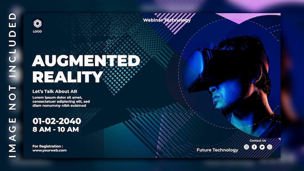 Facebook cover metaverse for webinar conference augmented reality banner design with a man photo