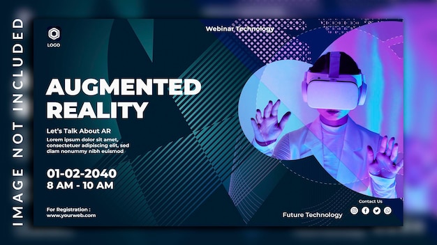 Facebook cover metaverse for webinar conference augmented reality banner template with a woman photo