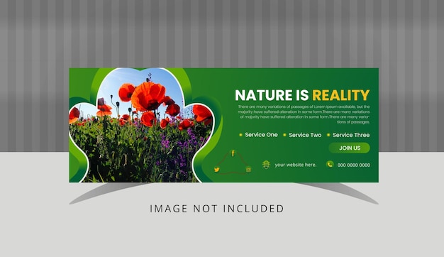 Vector facebook cover template design a facebook page for nature is real with a picture of flowers